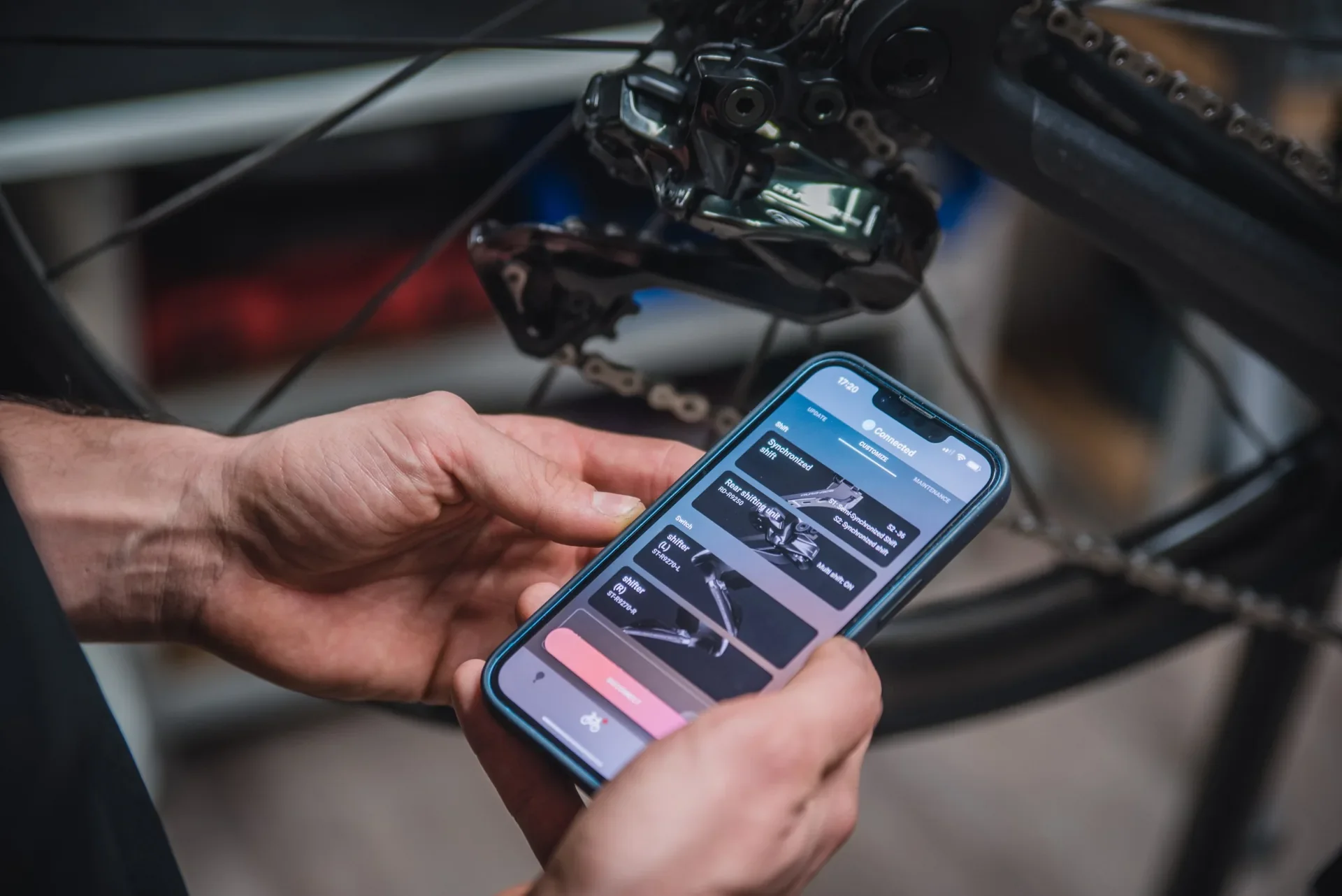 Diagnosing and adjusting Shimano electronic shifting in a mobile app