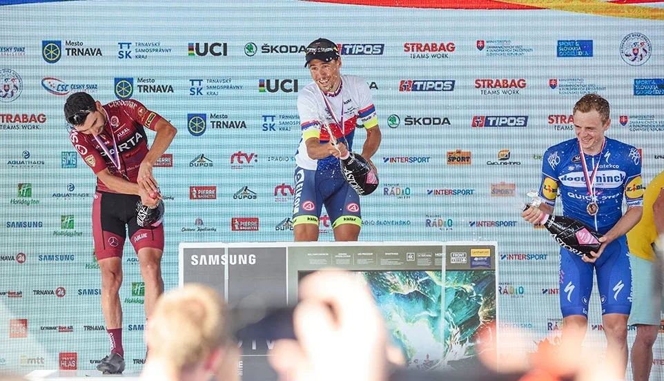František Sisr on the podium in his national champion's jersey